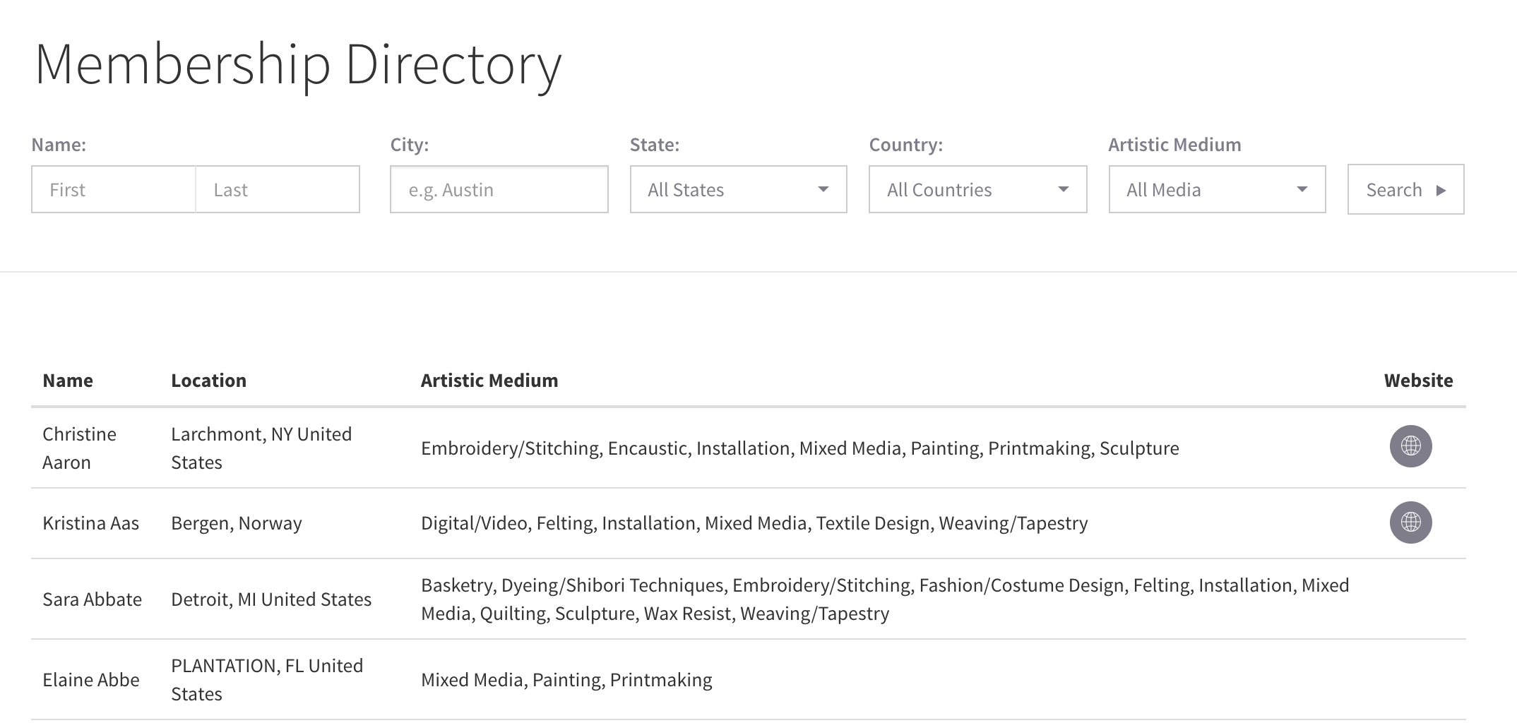 Member directory with ability to search by several different fields
